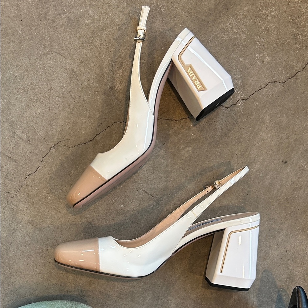 Prada Women's Elegant Cream and Tan Slingback Heels - Picture 3 of 5